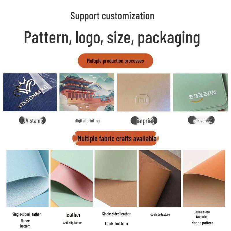 Extra Large Non-Slip Leather Mouse Pad - Stain-Resistant Computer Desk Mat with Pattern Logo