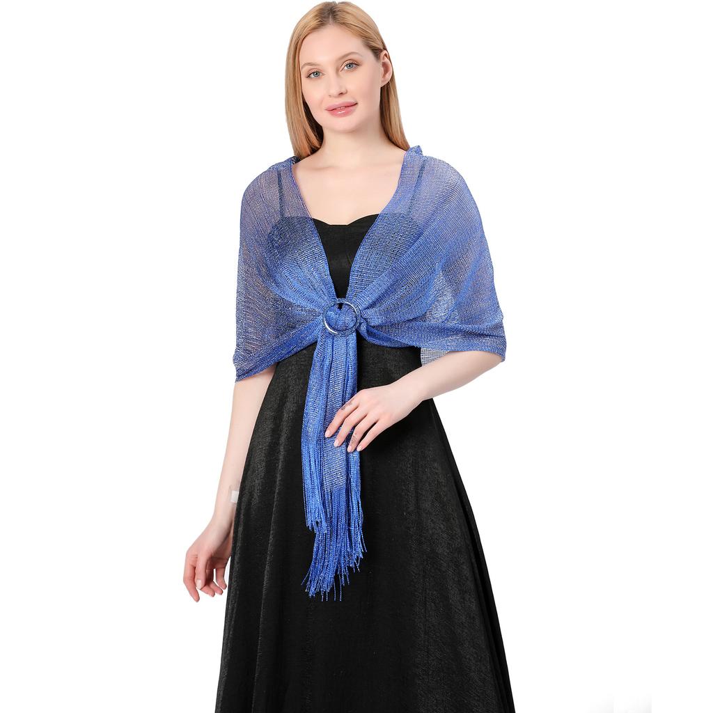 Sparkling Metallic Scarf With Buckle Women'S Evening Party Shawl Gold Silver Shiny Shawls For Bridal Bridesmaid Wedding Wraps