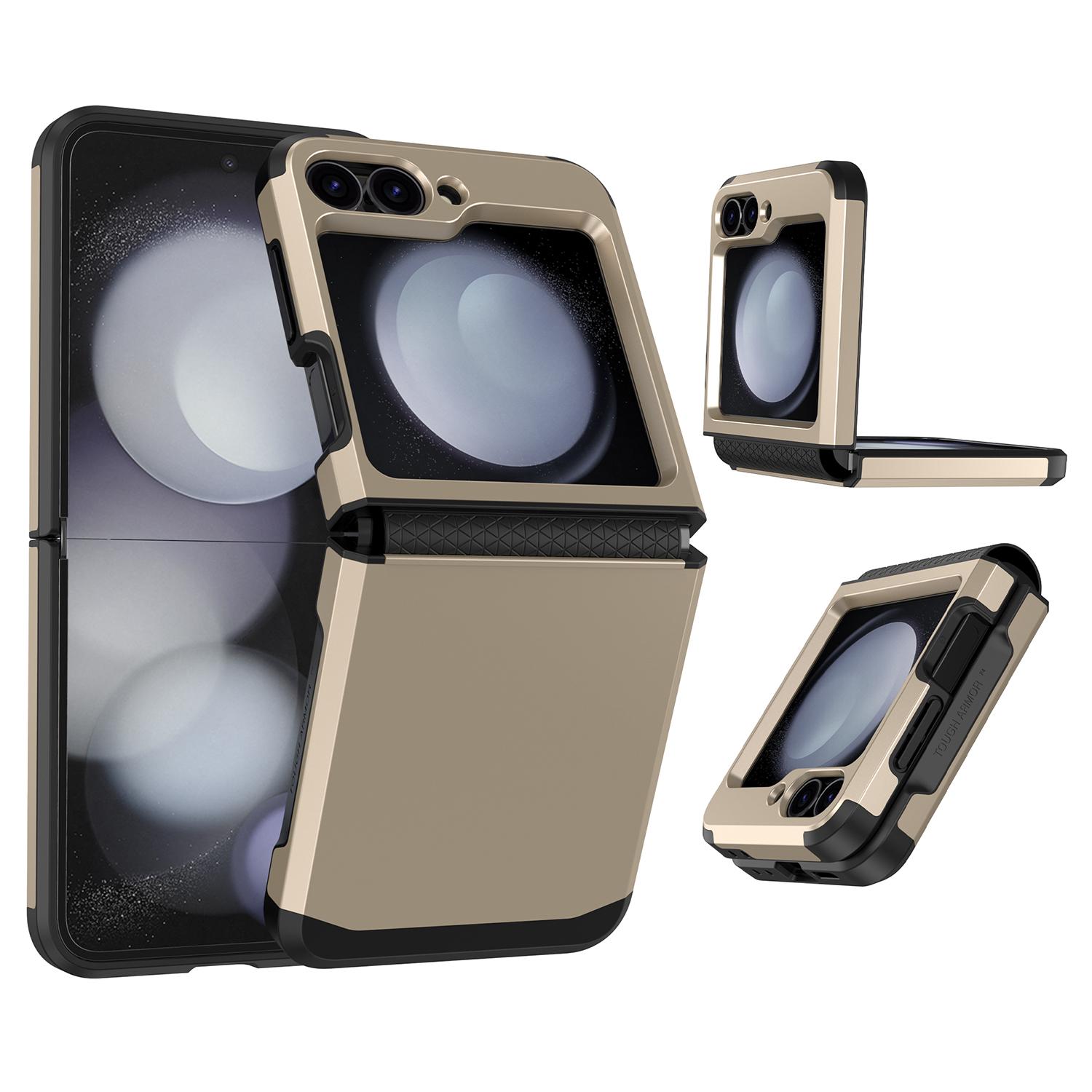 

For Samsung Galaxy Z Flip5 5G Case Hinge Design TPU+PC Phone Armor Cover Gold