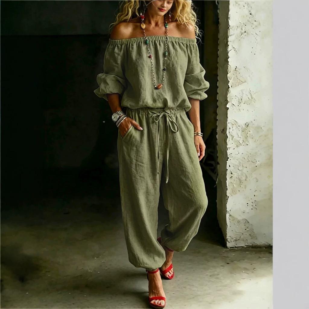 Minimalist Womens Casual Jumpsuit With Tiefront Top For Spring Fashion