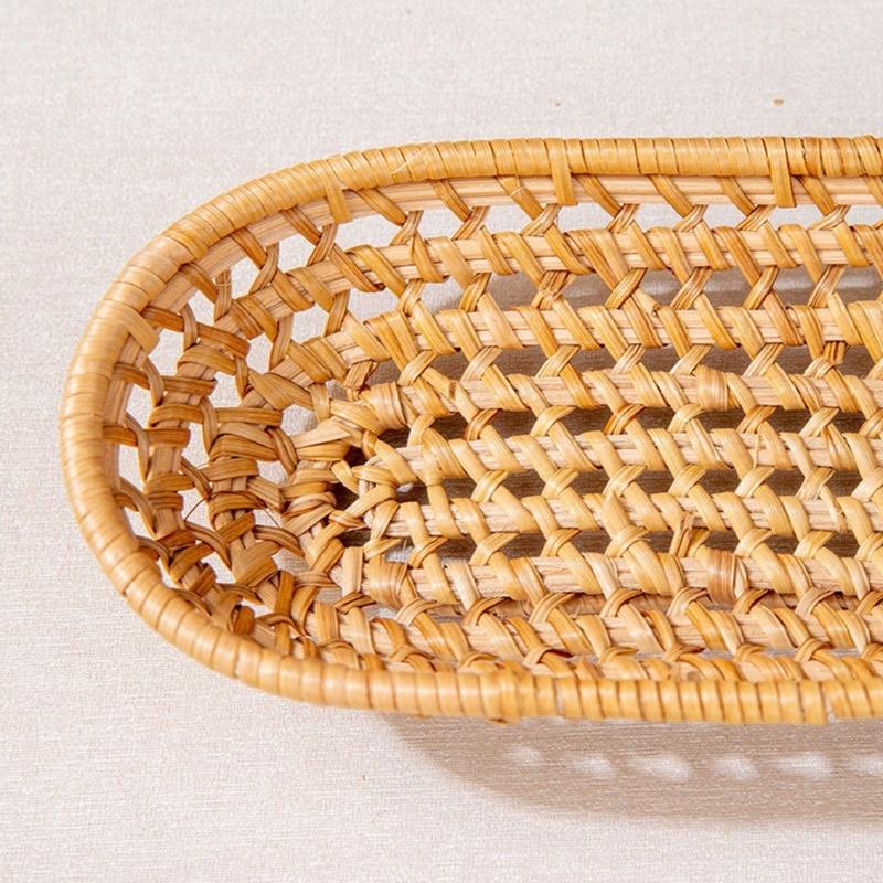Multipurpose Rattan Basket for Fruit Storage Serving Plate Desktop Storage Tray Home and Office Organization Supplies