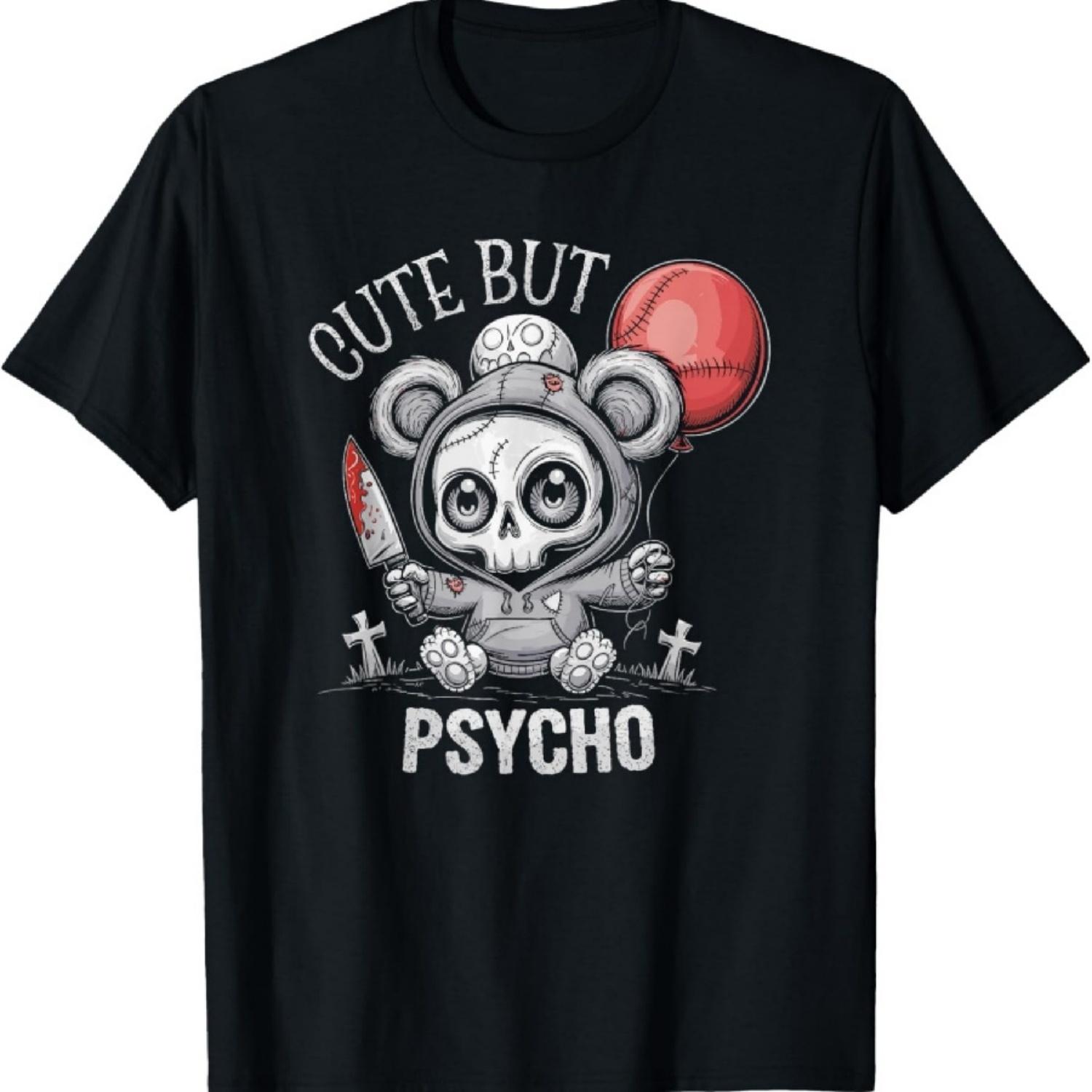 

Cute But Psycho, Creepy Cute Skull Teddy Bear Goth Punk Emo T-Shirt S