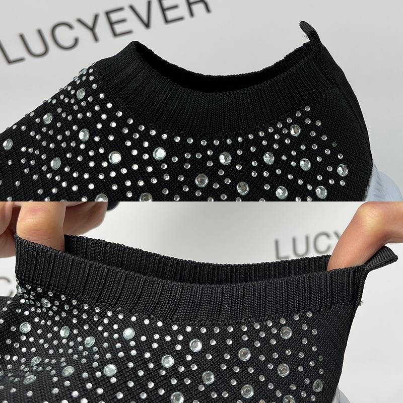 Lucyever Fashion Crystal Platform Sneakers Women 2024 Plus Size Breathable Mesh Flats Woman Comfy Slip On Non-Slip Running Shoes