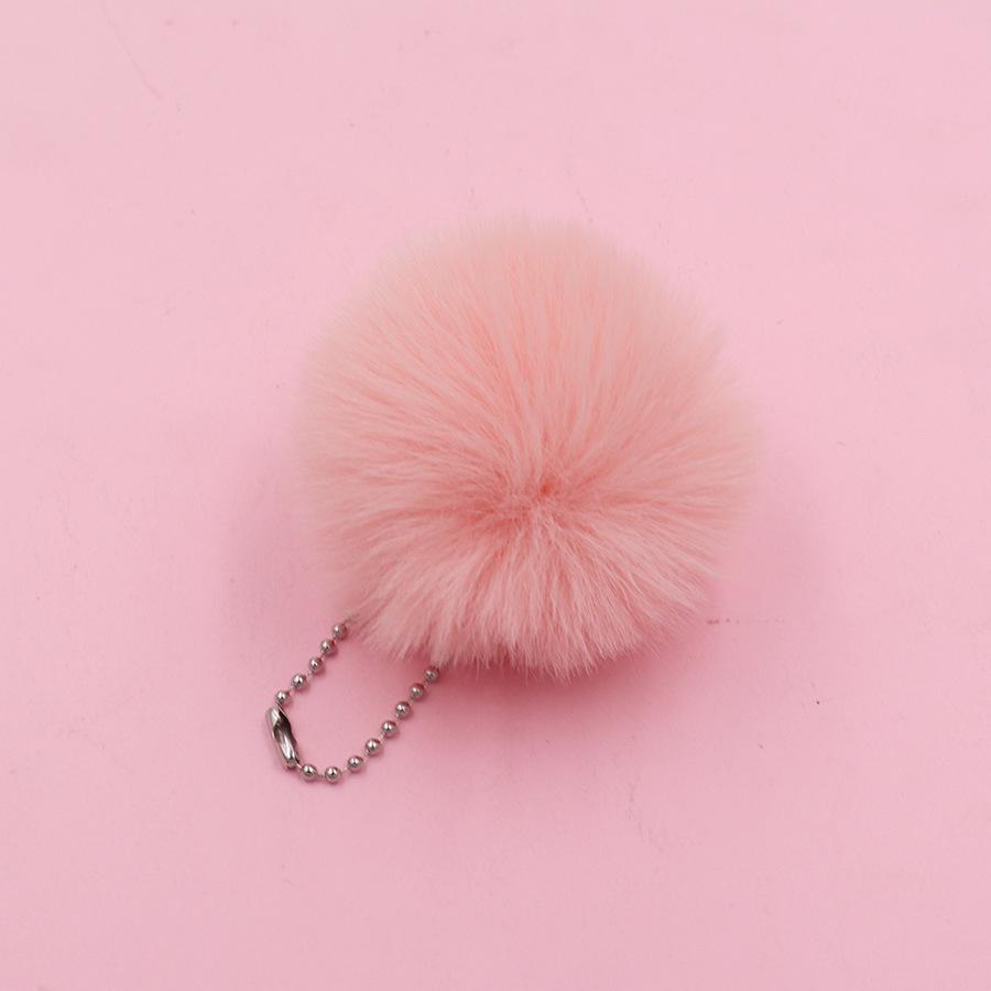 6cm Pom-Pom Plush Ball Beaded Keychain - Faux Rabbit Fur, Ideal for Bags, Keys, Earphone Cases