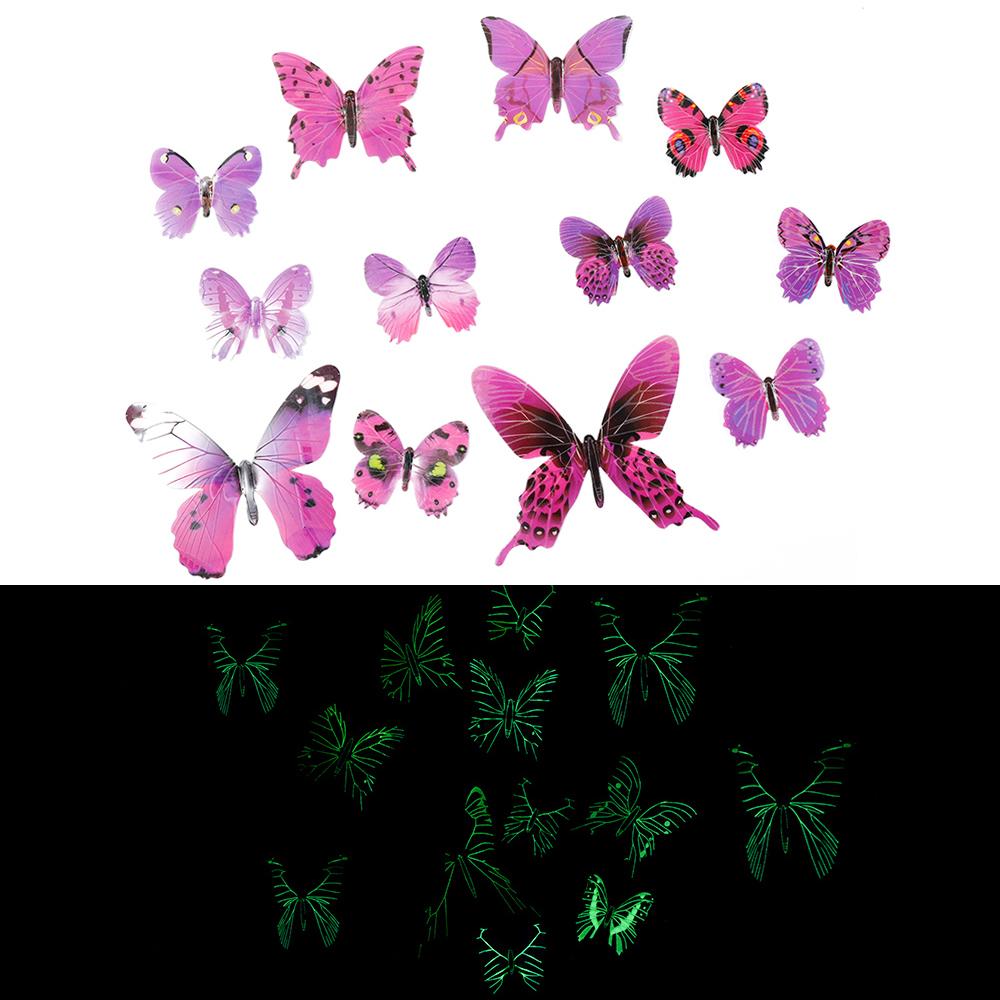 12/36pcs Luminous Butterfly 3D Wall Sticker Bedroom Living Room Window Ceiling Decor Wall Decals Home DIY Glow In Dark Wallpaper