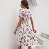 JKASHDK Women's Fashion Summer Spring Flower Pattern Print Short Sleeve V-Neck High Waist Casual Dresses