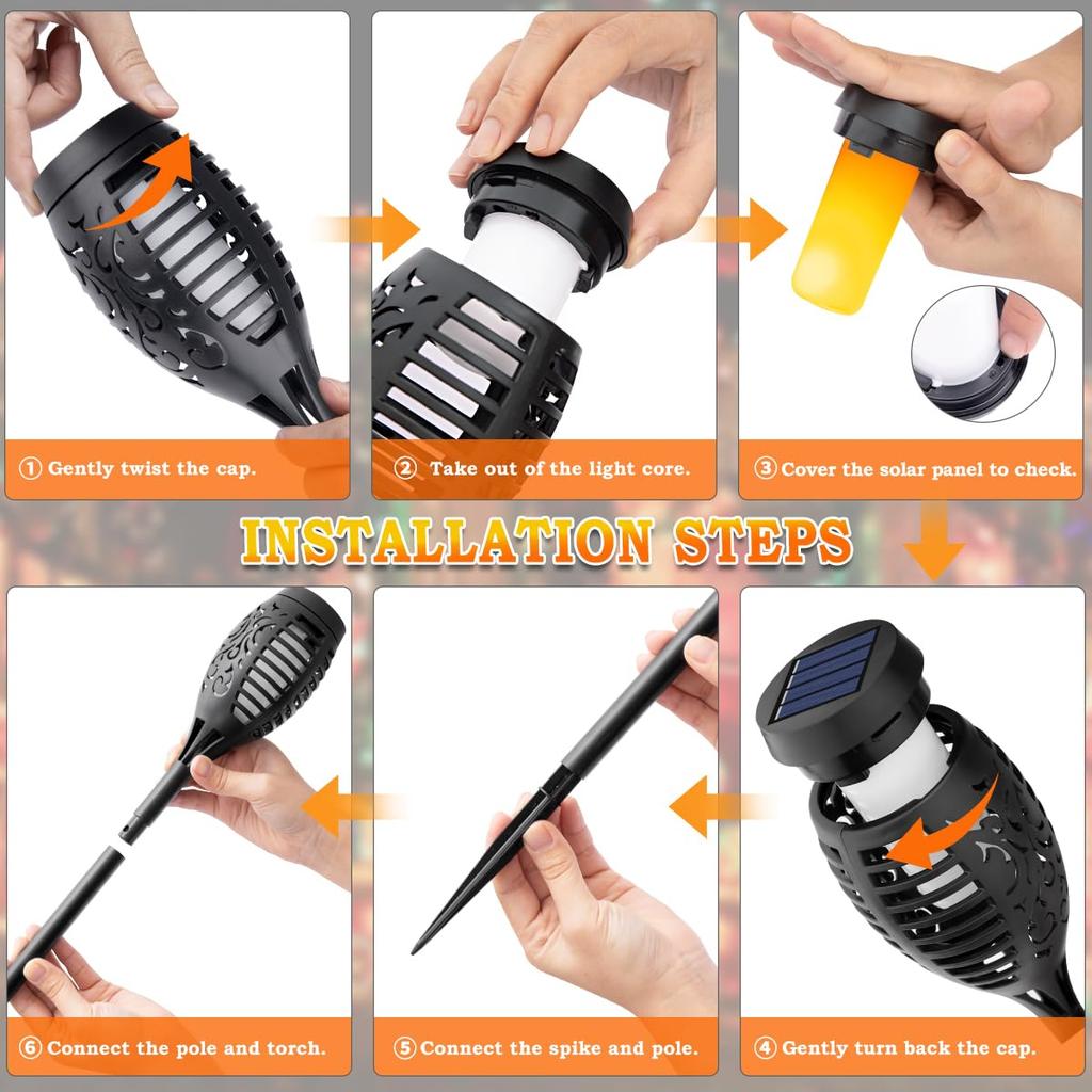 Solar Flame Torch Light Outdoor Waterproof - Flickering Garden Lighting for Lawn Pathway Yard Patio Landscape, Perfect Halloween