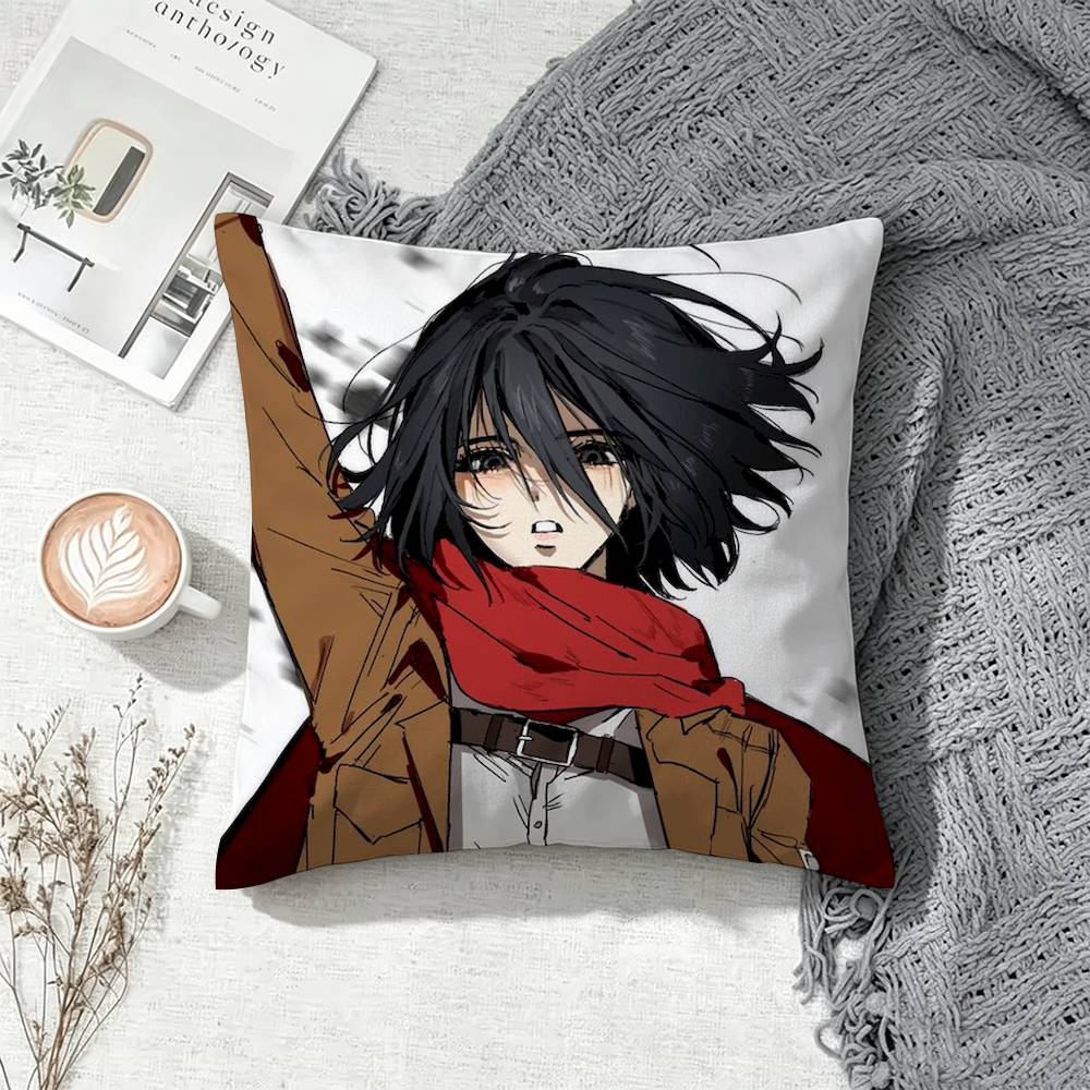 Mikasa Ackerman Attack on Titan Square Double-Sided Printed Pillow Case Sofa Cushion Cover Bedroom Bedside Decor