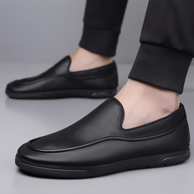 Fashion New Classic Brand PU Leather Men's Casual Shoes Black Lightweight Soft Flat Shoes Men's Breathable Outdoor Commuting Work Shoes