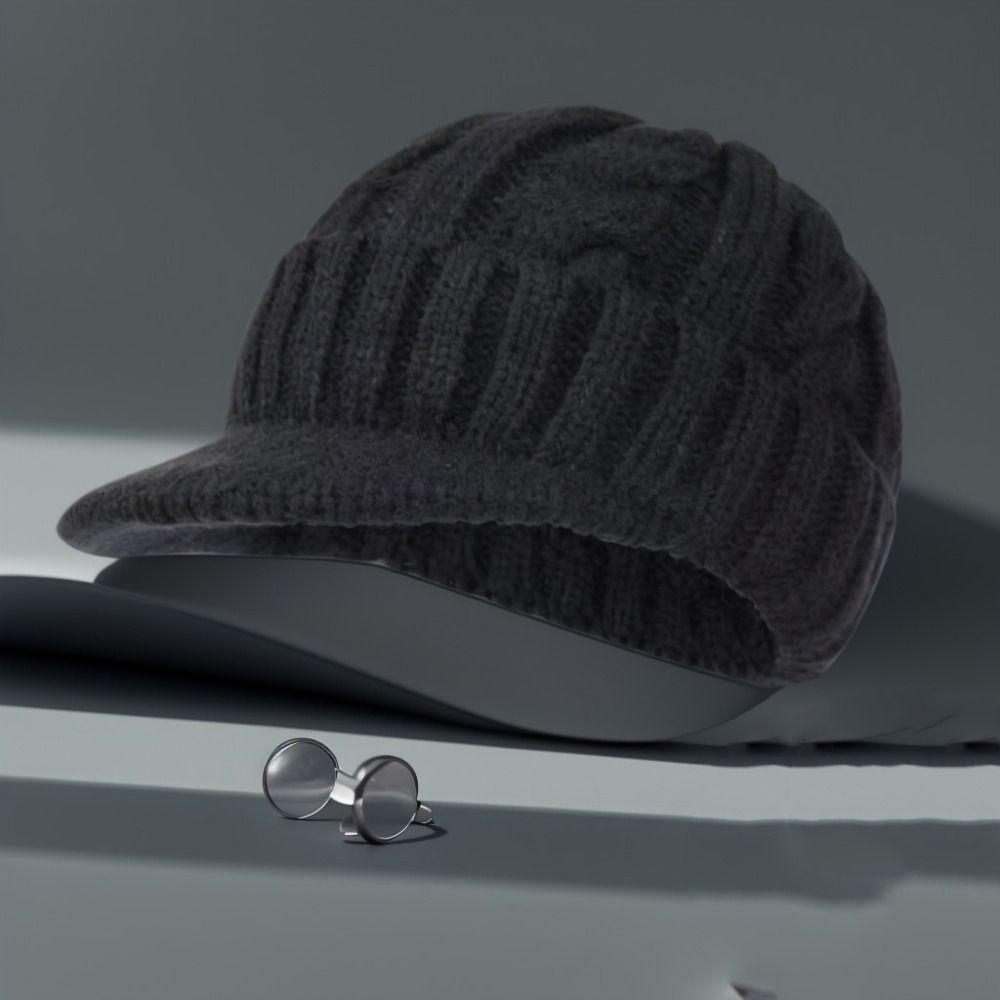 

Plush Woolen Knitted Hat Twists Winter Men Hat Simple Men Peaked Cap Autumn чёрный