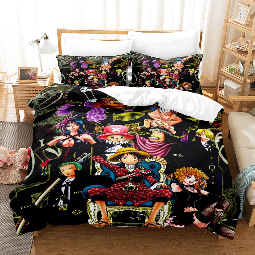 Bedding Three-Piece Set 3D Digital Printing Cartoon One Piece Luffy Series Polyester Abrasive Quilt Cover