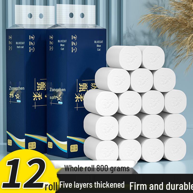 Blue Cat 12er-Pack Verdicktes Toilettenpapier - 800g Großrollen für den Heim- und Gewerbegebrauch