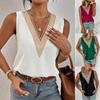 Fashion V-neck Lace Patchwork Women Tops And Blouses 2026 Summer White Casual Sleeveless Tank Top Femme Blouse Shirt