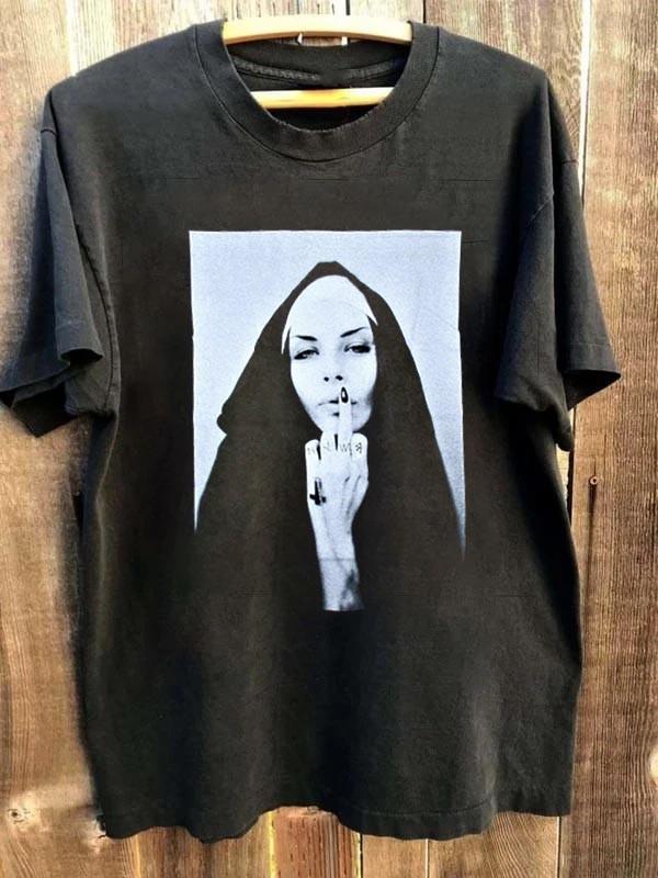 Unisex shirt Cotton Oversize Large Size Bring Me The Horizon Show Me A Sign Nun Tattoo Y2K T-Shirt S-5XL