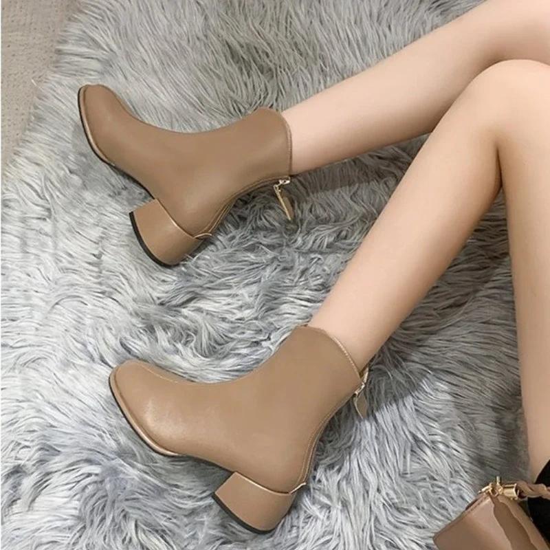 Ankle Boots Women'S Shoes Platform Boots-Women Winter Footwear Zipper Low  Clogs Autumn Rock High Heel  Ladies