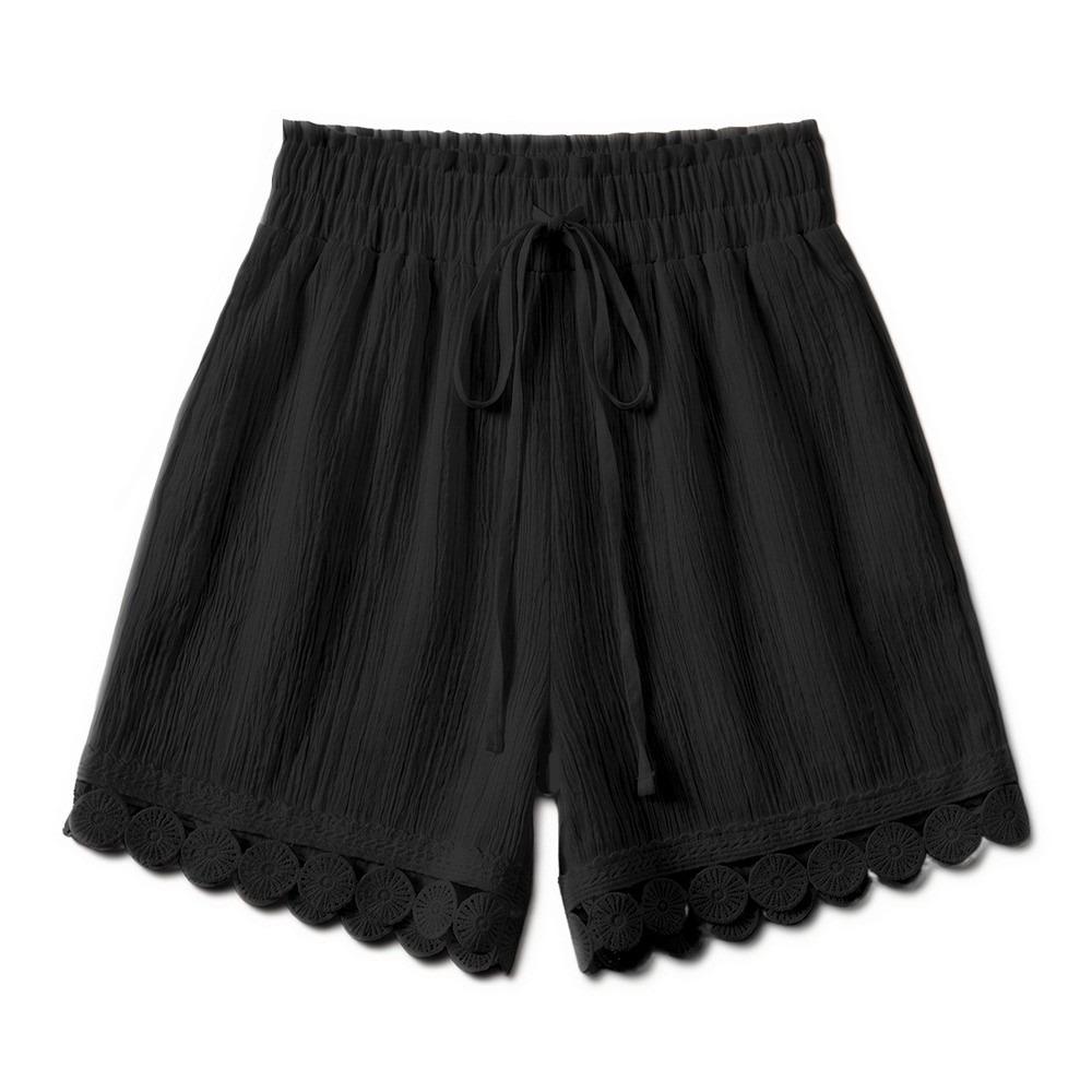 High Waist Beach-Style Shorts Loose Women s Shorts Elegant Lace-Trimmed Shorts  Women L чёрный