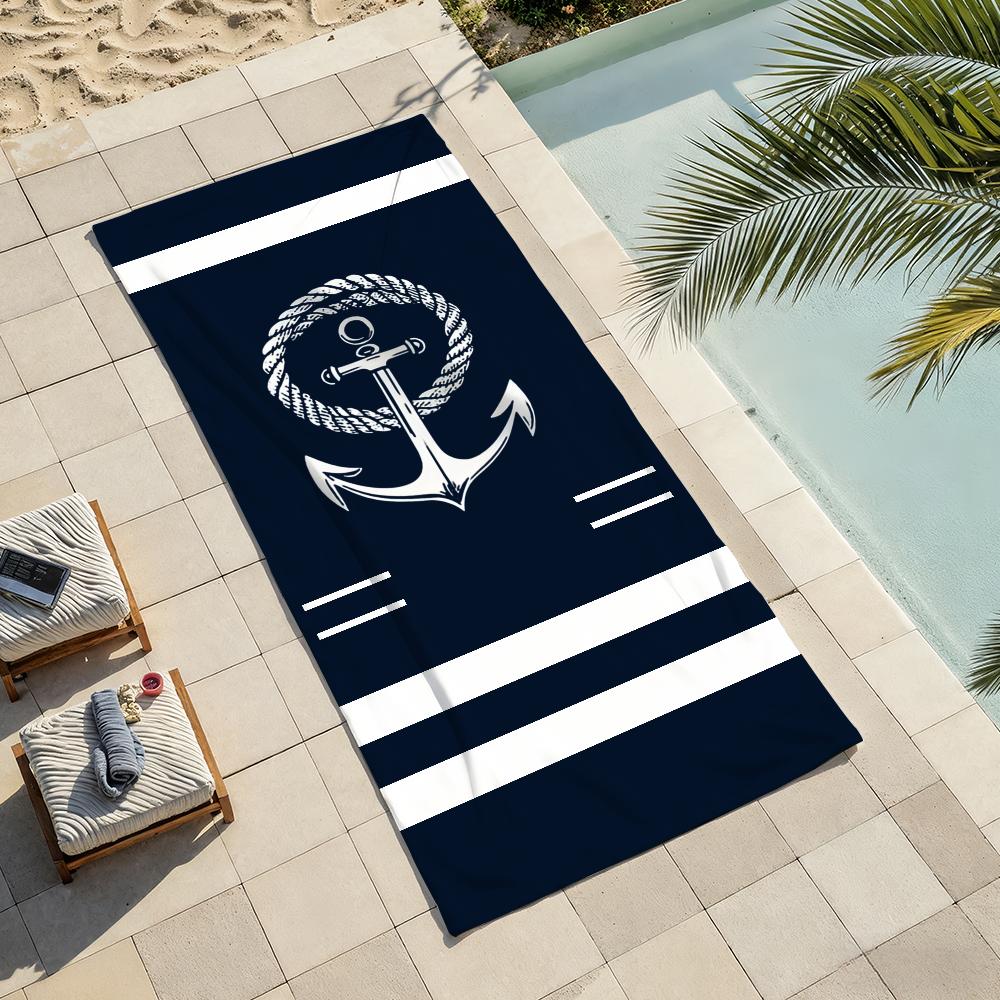 Nautical with Anchor and Rope Design Towel For Swim Yoga Gym Quick Drying Soft and Skin-friendly Beach Towels All-Season