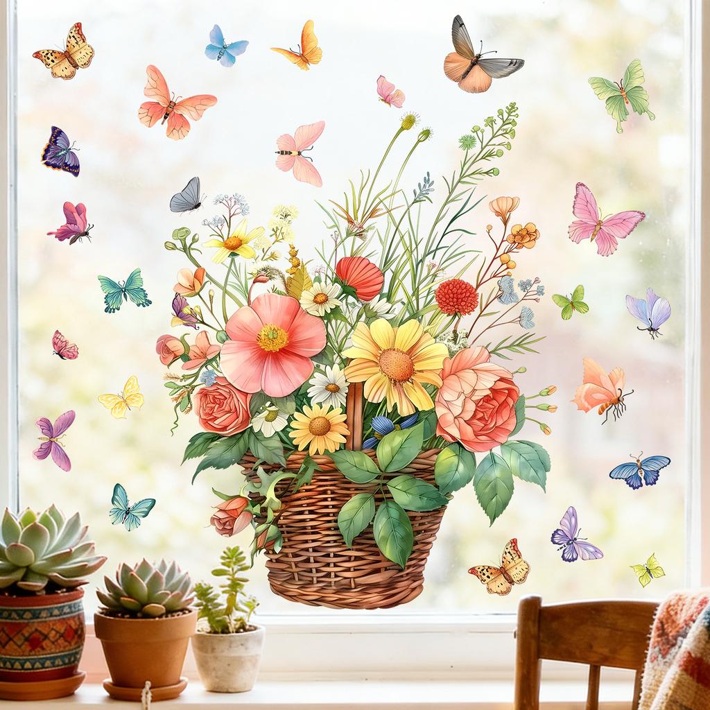 Flower and Butterfly Theme Window Decals Are Suitable for Use As Wall Stickers On Balconies, Bedrooms and Entrance Areas.