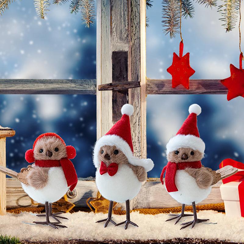 Winter Bird Figurines Decor Realistic Fake Birds With Hats For Christmas Tree Table Home Effortless Holiday Decorations