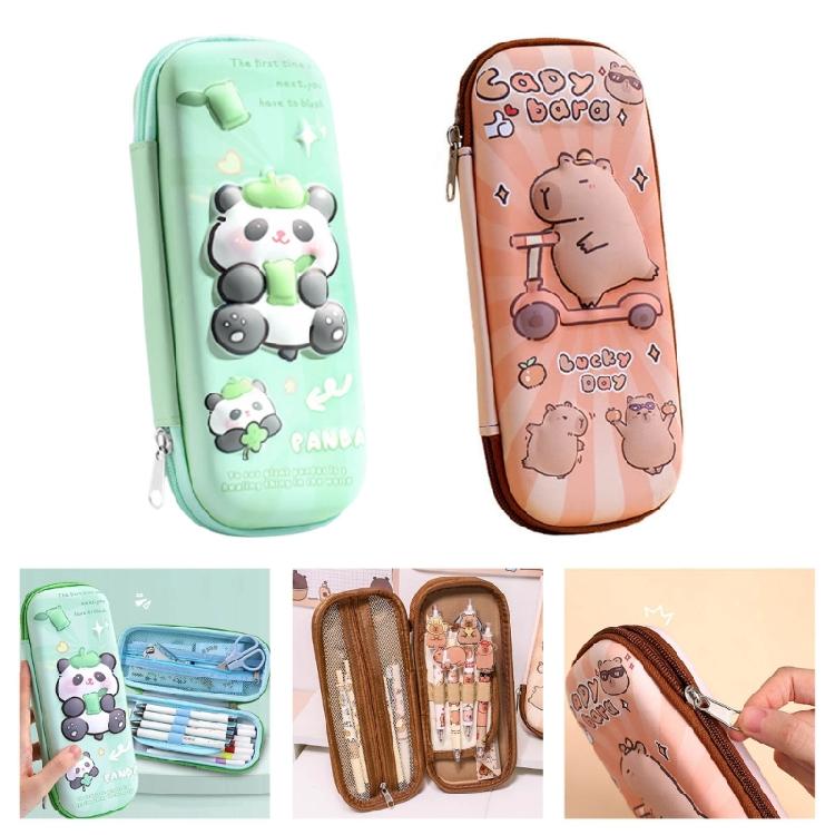 Lovely Capybara Pen Bag 3D Panda Pencil Case Large Capacity Pencil Box For Erasers Rulers Markers Storage