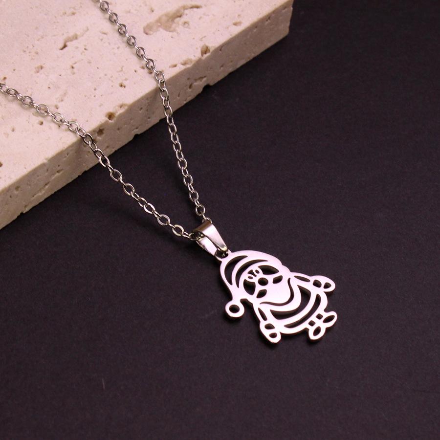 Cute Minimalist Hollow Santa Claus Necklace - Stainless Steel Sweater Chain