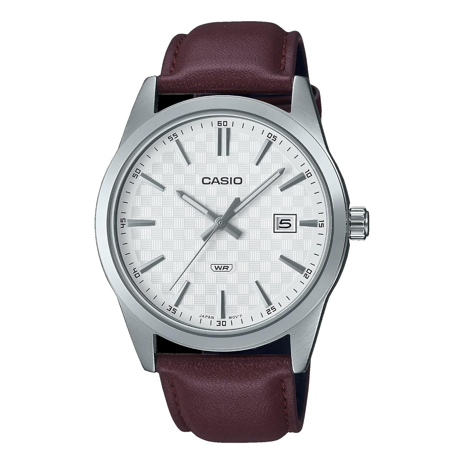 

Casio Standard Brown Leather Band White Dial Analog Made in MTP-VD03L-5A Men s 3-Hand Watch, White, Japan. белый
