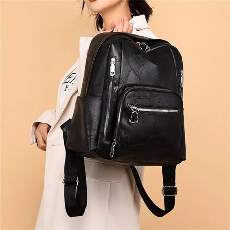 Stylish Pu Leather European Retro Casual Backpack For Women Soft Zipper Closure
