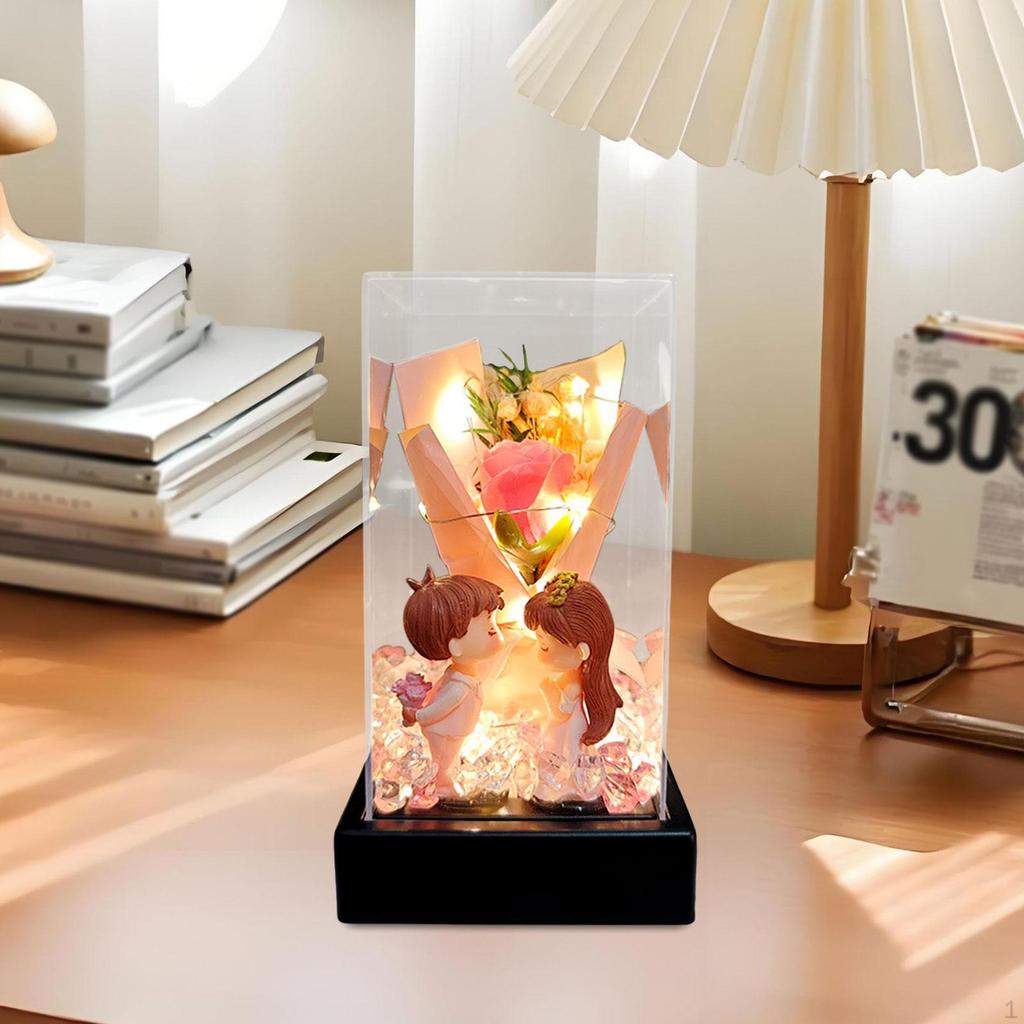 Preserved Artificial Flowers Elegant with Lights Simulated Soap Flower for Valentine's Day