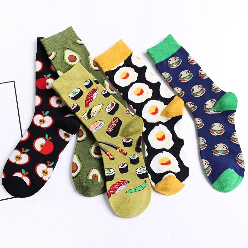 5Pairs Cheese Cookies Mid Tube Socks Cotton Food Pattern Socks Fashion Cartoon Short Socks  Female