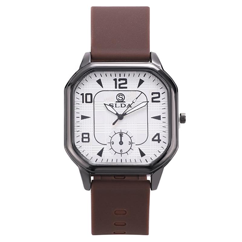 Trendy Retro Men's Leather Strap Quartz Watch - Square Case Fashion Student Wristwatch