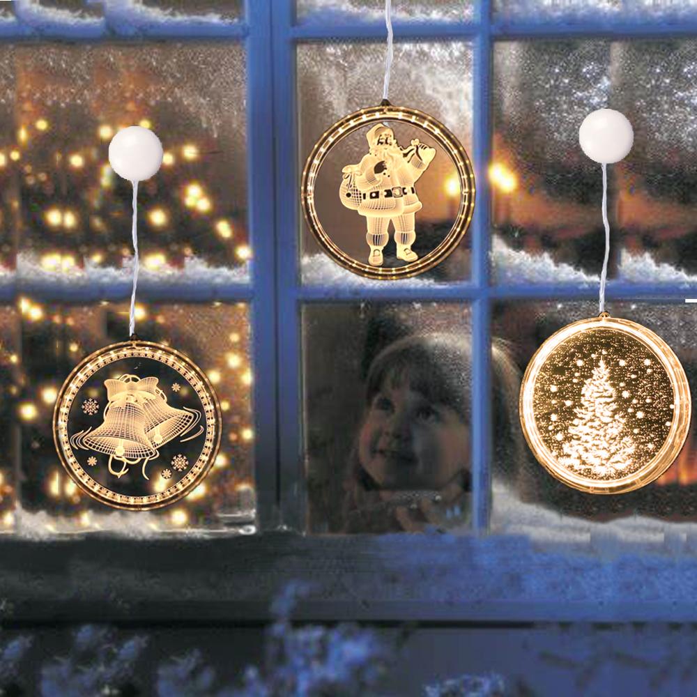 3D Santa Claus Christmas Lights LED Night Light Hanging Lamp With Suction For Door Window Holiday Decoration Fairy Lights