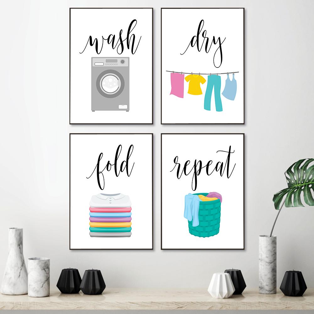 Wash Dry Fold Repeat Laundry Sign Colorful Wall Art Print Canvas Nordic Poster And Print Wall Pictures Utility Room Painting No Frame