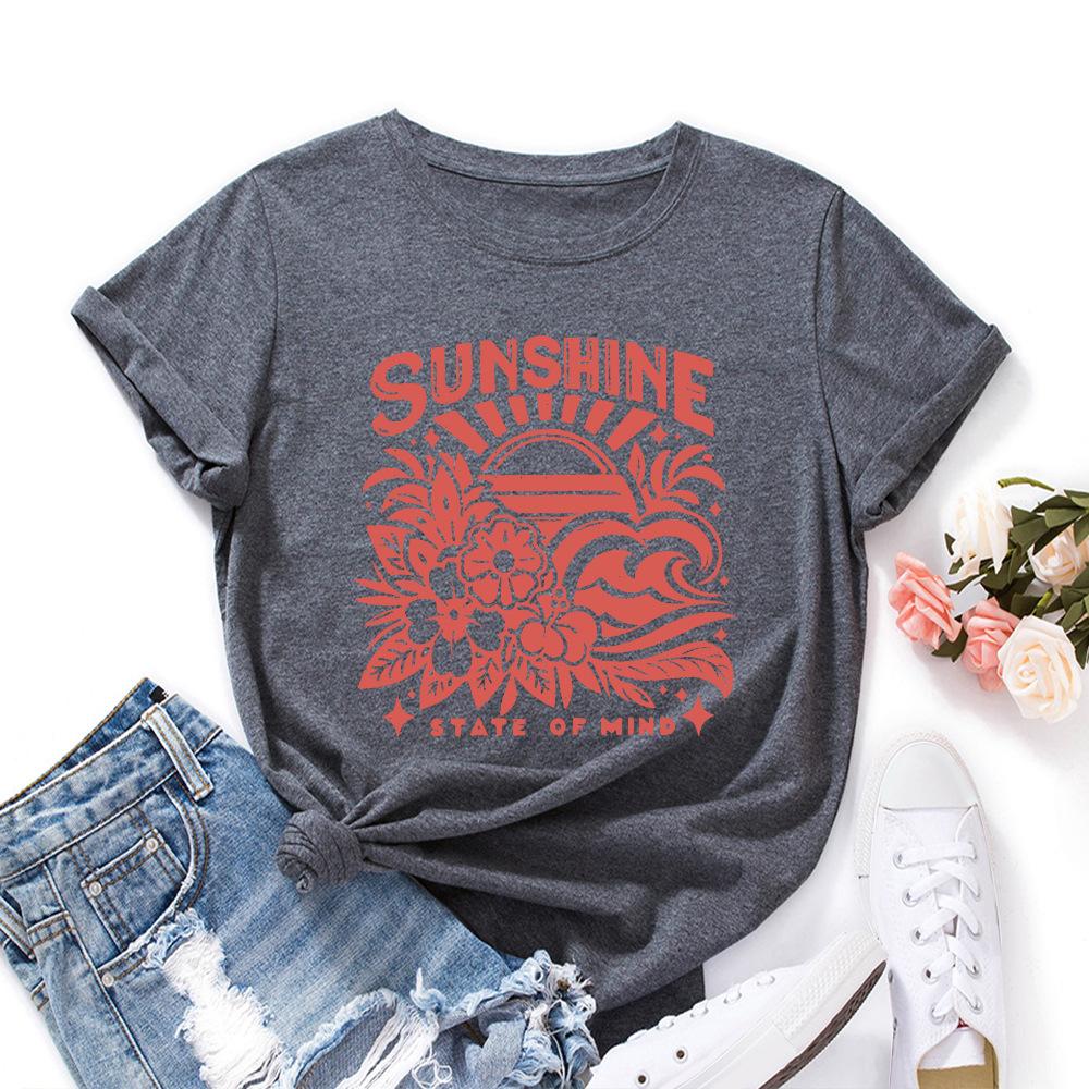 Women's Printed Loose Round Neck Short Sleeved T-shirt for Women Shirt