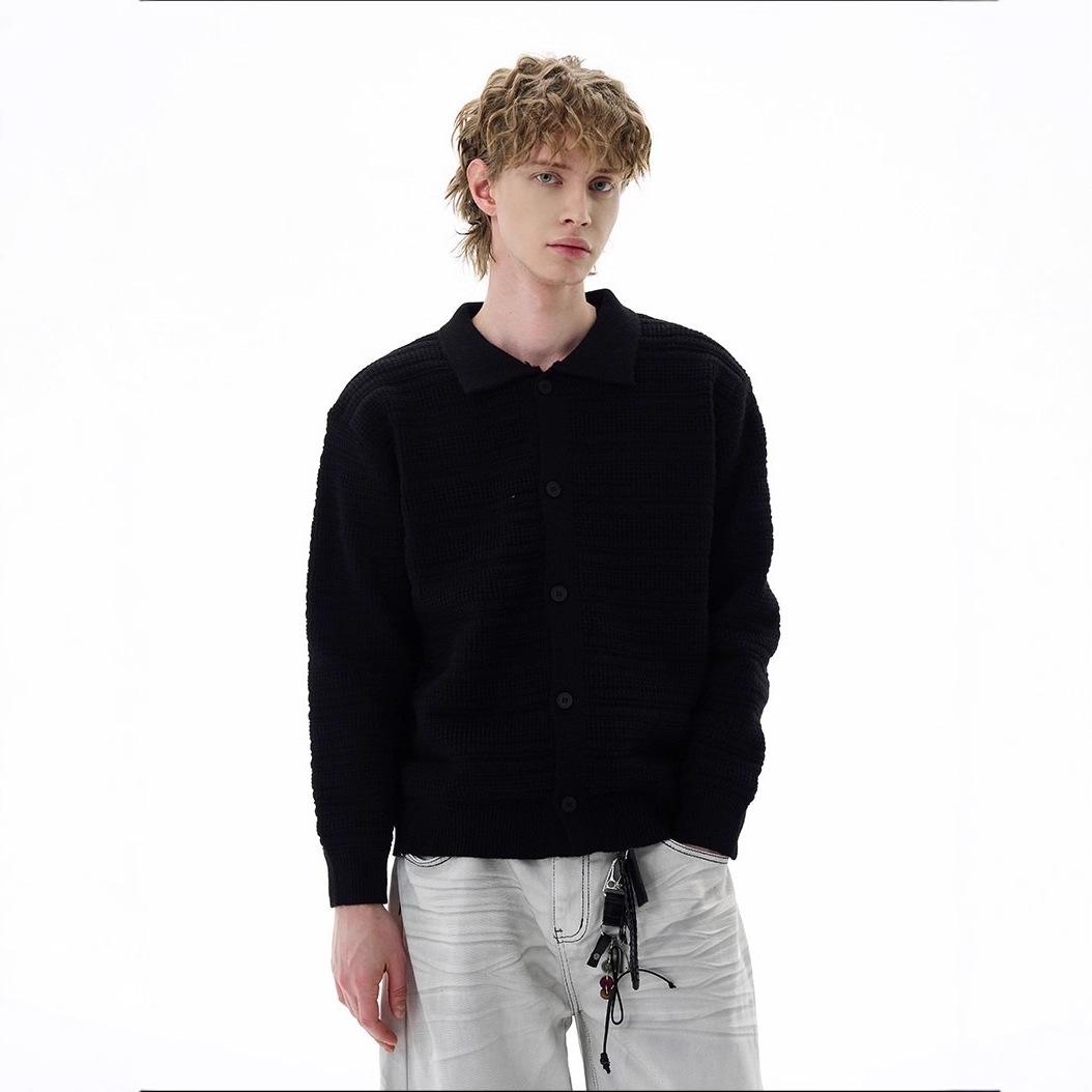 Мужской повседневный кардиган крупной вязки - Модный осенне-зимний свитер XL