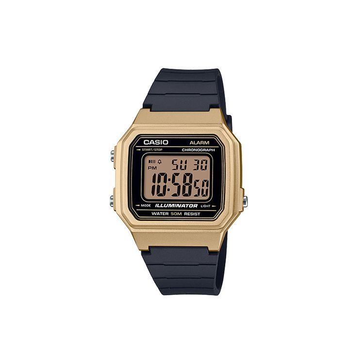 

Casio Youth Series Silicone Square Fashion Trend Simple Retro Square LCD Display Sports 50M Waterproof Quartz Movement Resin Strap W-217HM-9AVDF Regular Watch Box,Black Strap Gold Watch Case