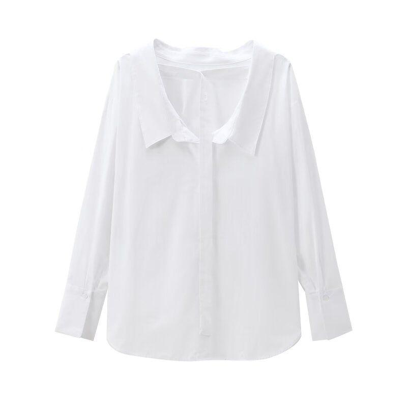 Fashion Style 2024 Autumn New Women's Stylish Easiest for Match Cotton Buckle Decoration Poplin Shirt 5216250