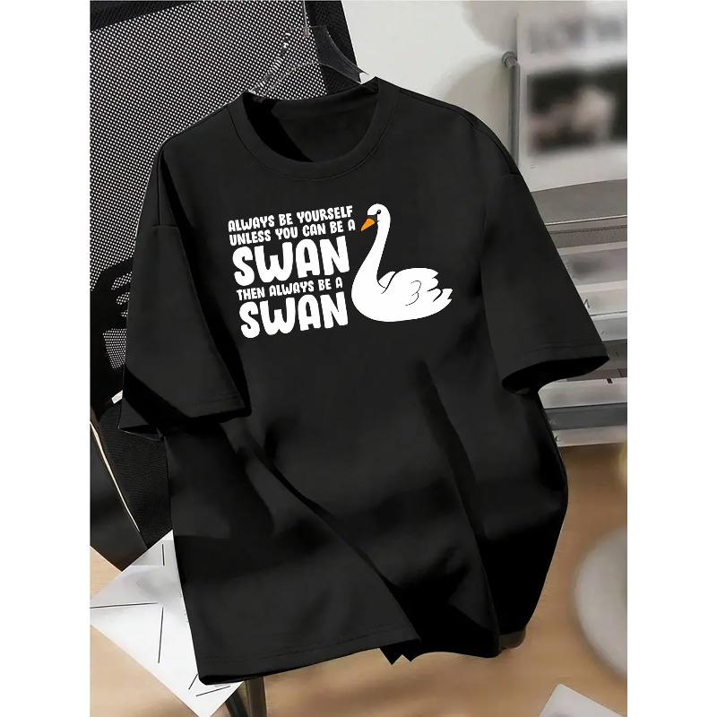 European Size Swan Self-Encouragement Print American Trendy Brand Design Graffiti Letter Print Short Sleeve T-Shirt High Street Couple Top S