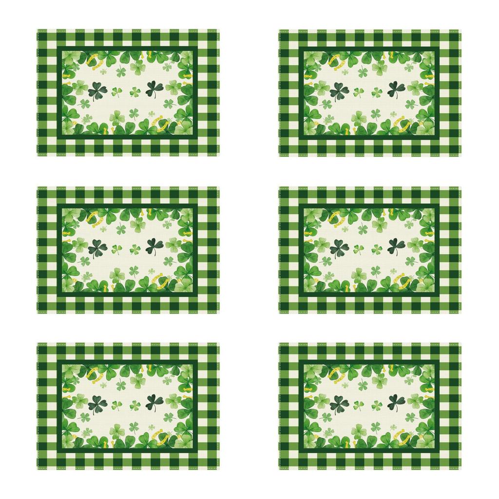 Green Plaid Four-Leaf Clovers Shamrocks Horseshoes St. Patrick's Day Placemats Set of 4 Table Mats
