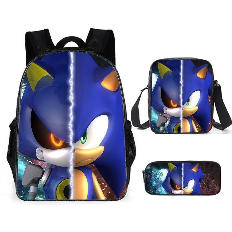 Sonic Cartoon School Bag Set With Oxford Fabric Breathable Lightweight For Kids School Use