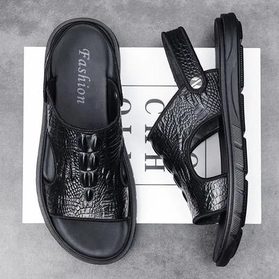 Sandals Men's Leather Sports Driving Non-slip Beach Shoes Casual Wear Dual-purpose Cool Slippers