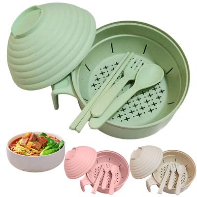 Olla para Ramen Set de Cuenco para Ramen con Cuchara Palillos Tenedor Cuenco para Fideos para Microondas Olla Rápida para Ramen Esenciales para Habitación de Residencia Universitaria