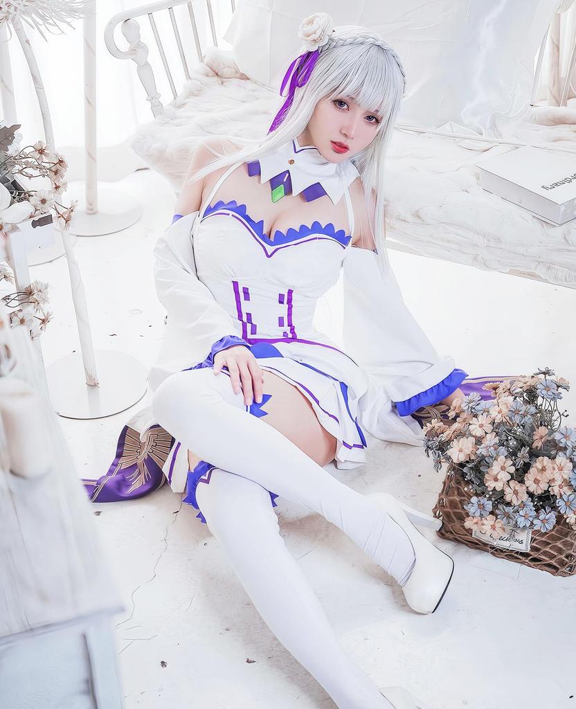 Cosplay Emilia Cosplay Costume Stage School Starting Life in Another World Casual [Nou-satsu] ReZero Dress, Anime, Halloween, Outfit, Festival,