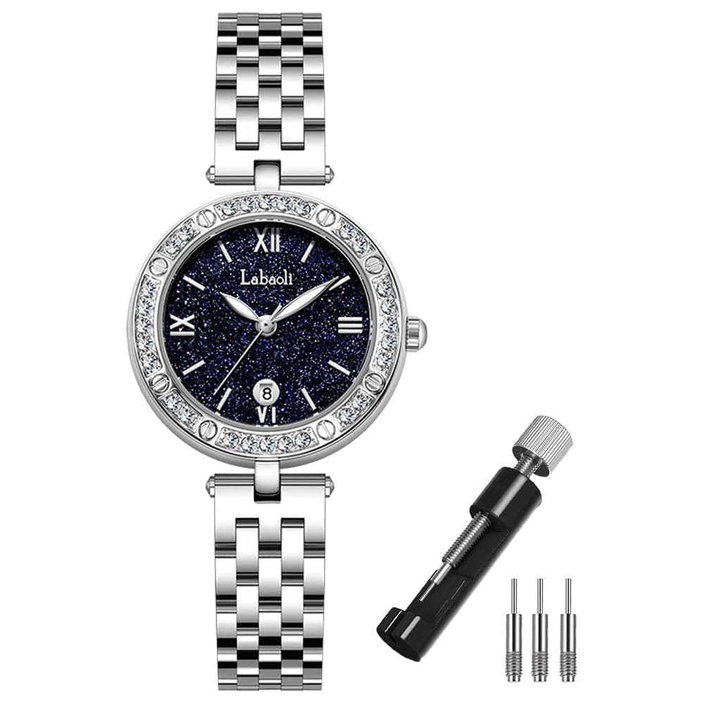 Stainless Steel Women s Watch Simple Stylish Diamond Waterproof Blue Silver