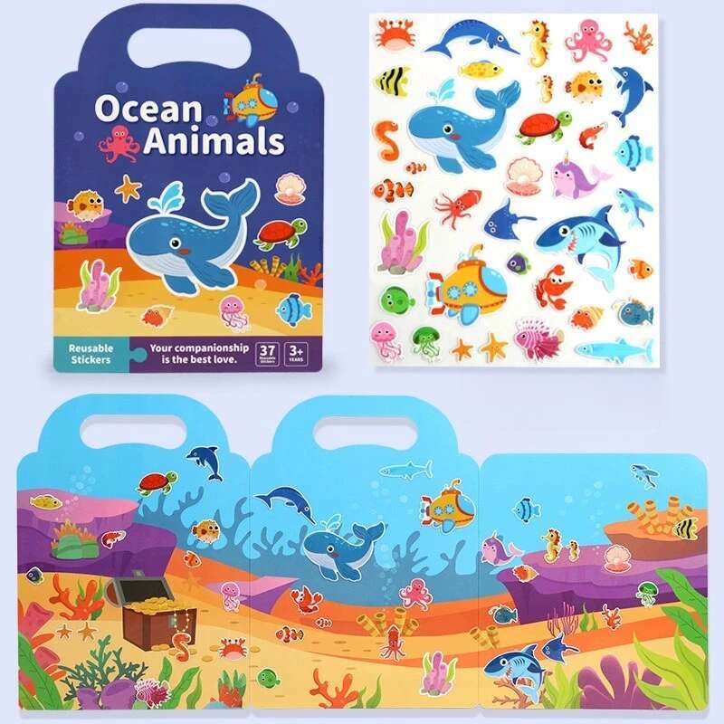 Reusable Scene Sticker Book DIY Puzzle Quiet Busy Paste A Book Cartoon Animal Learning Cognition Toys For Kids Gift