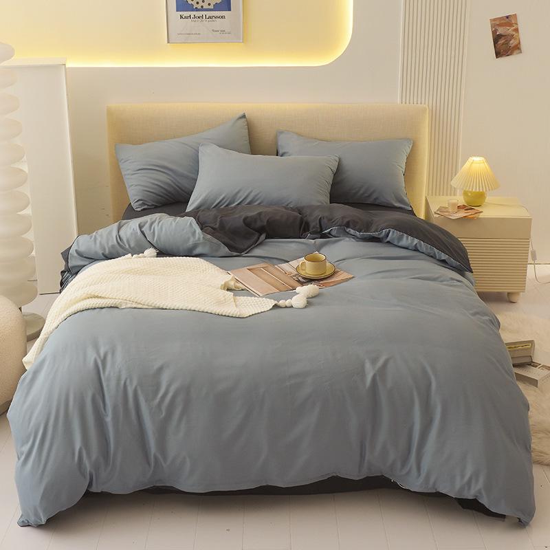 "Pure Color Sanded Four-Piece Bedding Set - Simple Style Quilt, Bedsheet for Dorms, Autumn/Winter."