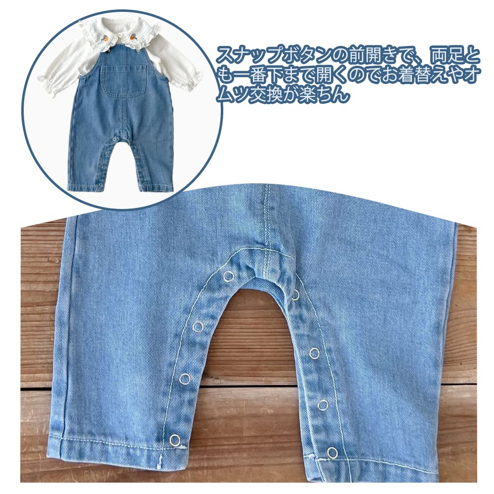 Baby Clothes for Girls Overalls Shirt Rompers Coveralls Clothes Blouse Cute Korean Style Denim Cotton Kindergarten School Blue Floral Pattern 90