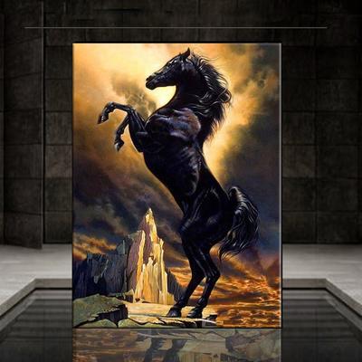 Pintura de diamante 5D Diy, conjunto de punto de cruz de caballo negro ardiente, bordado completo de diamantes, arte mosaico, imagen de decoración de diamantes de imitación, regalo
