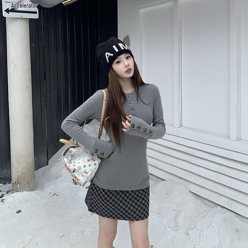 

Women s Gray Velvet Slim Fit Button-Up Top for Autumn/Winter with Long Sleeves, High-End Feel, Versatile as Outerwear M (recommend 95-110 jin)