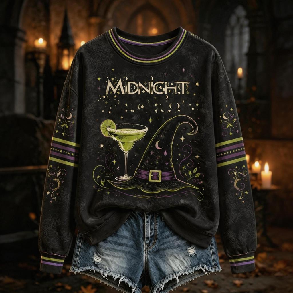 Women's Halloween Print Neck Long Sleeve Pullover Top