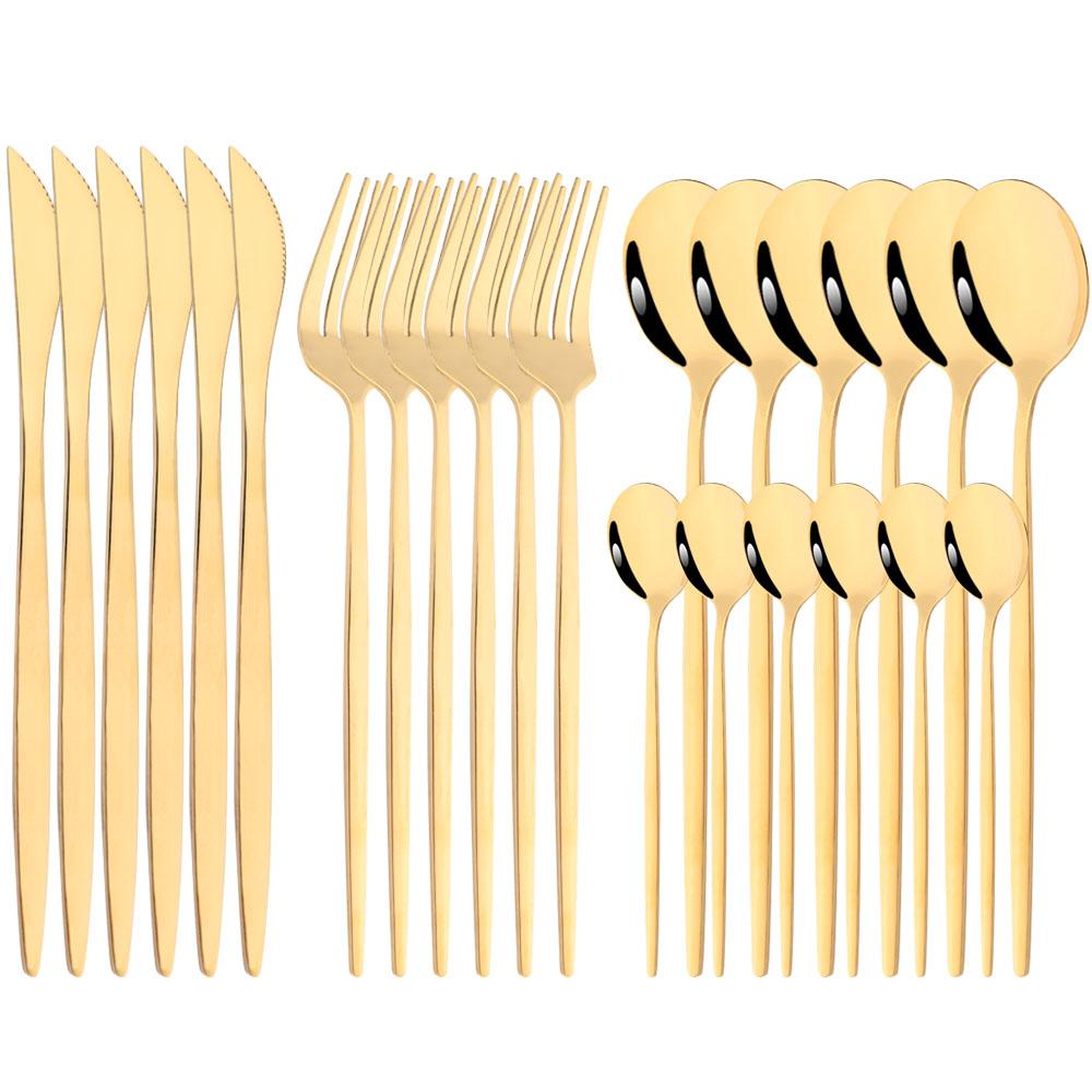 JANKNG Western 24pcs Dinnerware Set Stainless Steel Cutlery Set Black Knife Fork Spoon Silverware Set Flatware Set Tableware Set